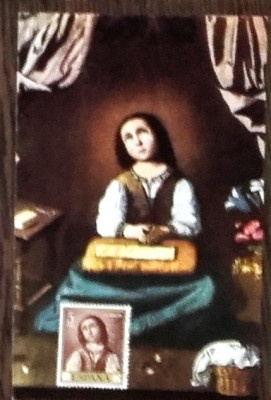 PICTURA - LA VIRGEN NINA (ZURBARAN). ILUSTRATA CU TIMBRU MNH. CP3 foto