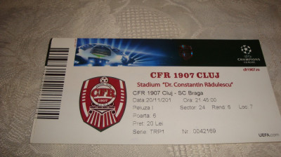 Bilet meci fotbal - CFR Cluj - Sporting Braga - 20 .11.2012 - Champions League foto