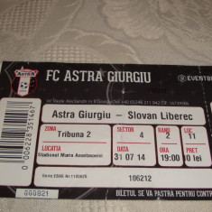 Bilet meci fotbal - Astra Giurgiu - Slovan Liberec - 2014 - Europa League