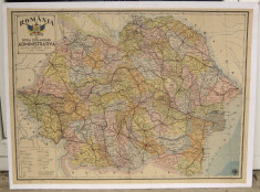 Harta color Romania Mare anii 30 noua impartire pe judete 66x87 cm foto
