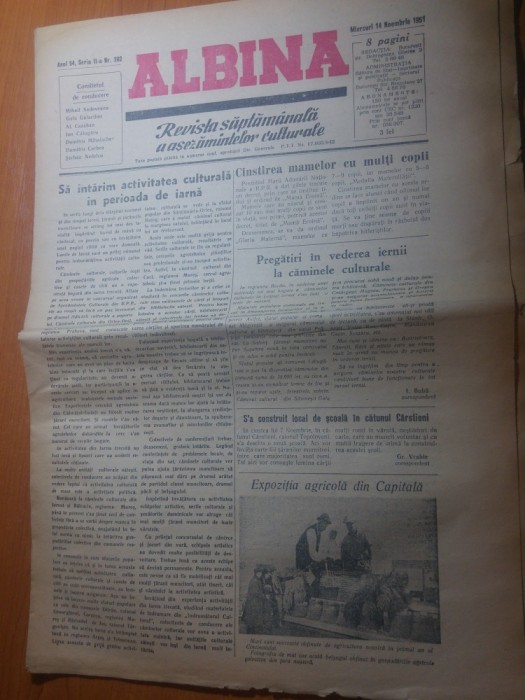 ziarul albina 14 noiembrie 1951-art.despre romanesti,jud.prahova si tara motilor