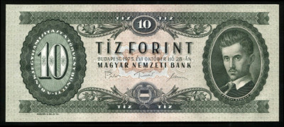 UNGARIA BANCNOTA DE 10 FORINT 1975 UNC PETOFI SANDOR NECIRCULATA foto