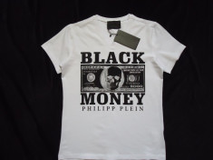 TRICOU BARBATI ALB BLEUMARIN MANECA SCURTA BUMBAC CRANIU BLACK MONEY foto