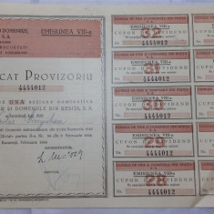 ACTIUNI - CERTIFICAT PROVIZORIU - UZINELE DE FIER SI DOMENIILE RESITA - AN 1946