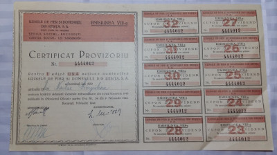 ACTIUNI - CERTIFICAT PROVIZORIU - UZINELE DE FIER SI DOMENIILE RESITA - AN 1946 foto