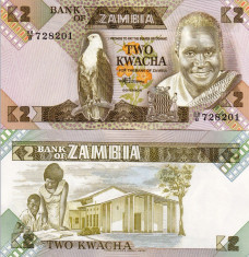 ZAMBIA 2 kwacha 1980-88 UNC!!! foto