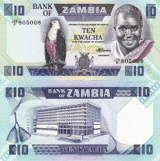 ZAMBIA 10 kwacha 1980-88 UNC!!! foto