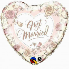 Balon Folie 45 cm Just Married Roses, Qualatex 31082 foto