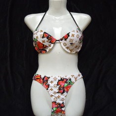 COSTUM BAIE DAMA ALB 2 PIESE PUSH UP TRANDAFIRI VARA PLAJA PISCINA INOT MARE