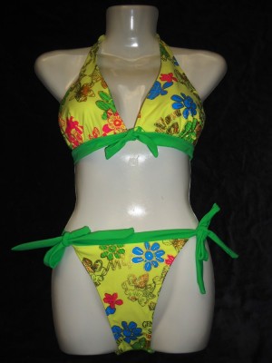 COSTUM BAIE DAMA 2 PIESE PUSH UP DETASABIL SLIP BRAZILIAN GALBEN VERDE ALBASTRU foto