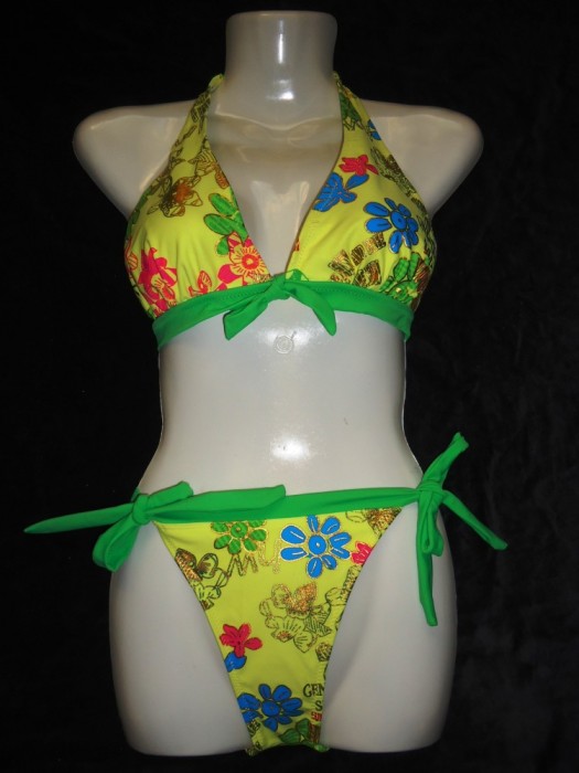 COSTUM BAIE DAMA 2 PIESE PUSH UP DETASABIL SLIP BRAZILIAN GALBEN VERDE ALBASTRU