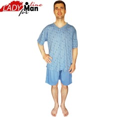 Pijamale Barbati Marimi Mari 3XL-4XL-5XL-6XL, Pijama Maneca Scurta si Pantalon Scurt, Material Bumbac 100%, Culoare Albastru, Model &amp;#039;Variation Of... foto