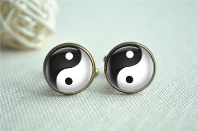 Butoni camasa model YIN si YANG metal aspect vintage + cutie simpla cadou foto