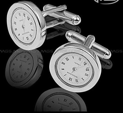 Butoni metalici argintii fashion tema TIME + cutie simpla cadou