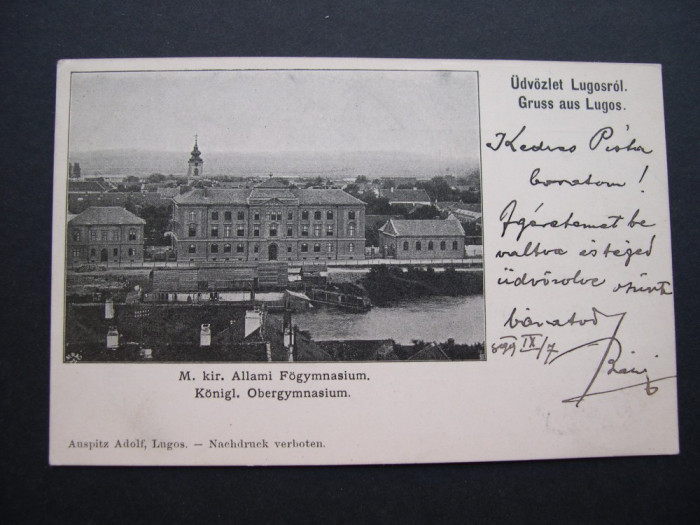 Lugoj - Gimnaziul. Circulata 1899, nedivizata, clasica