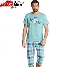Pijama Barbati Maneca Scurta/Pantalon 3/4, Bumbac 100%, Model Ranger, Cod 1164 foto