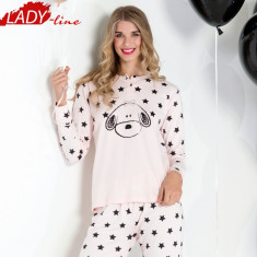 Pijama Dama Groasa, Bumbac Interlock 100%, Model Stars &amp;amp; Puppies, Cod 1019 foto