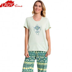 Pijama Dama Vienetta Secret, Model Ethnic Green, Bumbac 100%, Cod 1135 foto