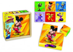 Puzzle din cuburi de lemn BRIMAREX Mickey si pilotii de curse 9 piese foto