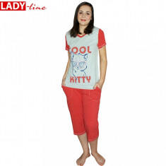 Pijama Dama Maneca Scurta si Pantalon 3/4, Model Cool Kitty, Cod 119 foto