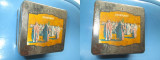 Cutie veche metal Ciagretten 50 SENOUSSI Arabia. Desigm arab cu motive egiptene., Dreptunghiular, Lemn