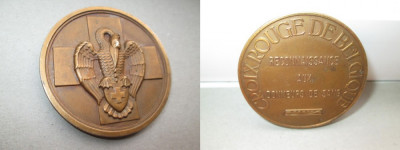 Medalia Vintage Crucea Rosie Belgiana bronz. Recunostinta pt donatorii de sange. foto