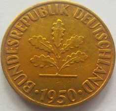 Moneda 10 Pfennig F - RF GERMANIA, anul 1950 *cod 3304 xF foto