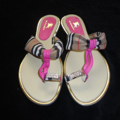 PAPUCI PANZA PIELE NATURALA FUCSIA CRISTALE FLIP-FLOPS SLAPI ELEGANTI VARA PLAJA