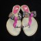 PAPUCI PANZA PIELE NATURALA FUCSIA CRISTALE FLIP-FLOPS SLAPI ELEGANTI VARA PLAJA