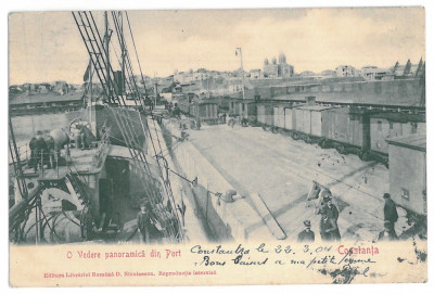 3867 - CONSTANTA, Harbor, ship, railway - old postcard - used - 1904 foto