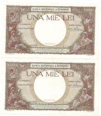 ROMANIA 1000 LEI 1938 UNC 2 BUCATI SERIE CONSECUTIVA foto