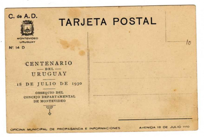 URUGUAI PLAJA RAMIREZ RECLAMA PROPAGANDA MONTEVIDEO CENTENAR 18JULIE 1930