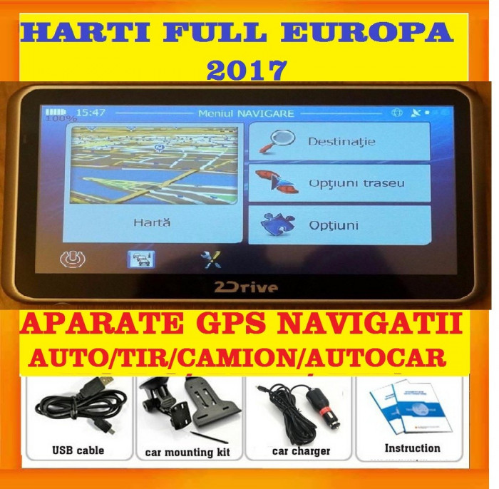 GPS 2drive 7&quot; HD 256 ram 8GB AUTO, TAXI, GPS TIR CAMION, HARTI FULL EUROPA 2023