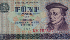 Bancnota 5 Marci - RDG / Germania Democrata, anul 1975 *cod 523C --- UNC foto