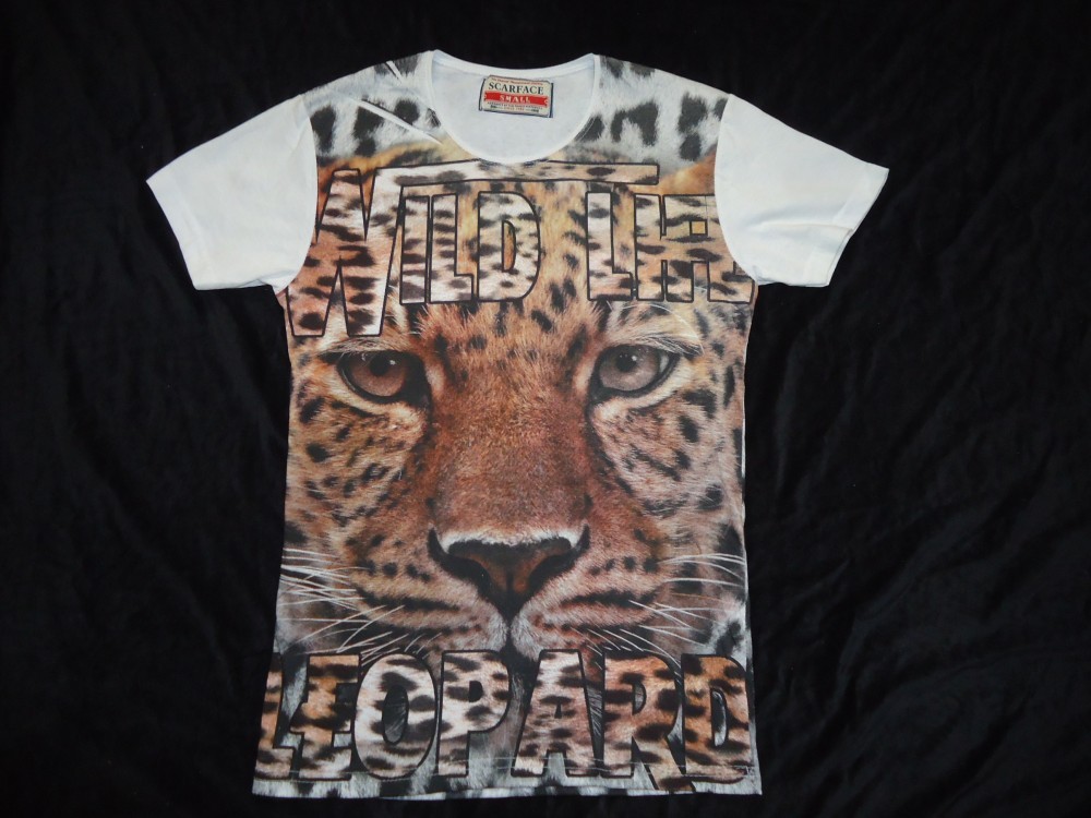 TRICOU BARBATI MANECA SCURTA FATA LEOPARD SPATE ANIMAL PRINT SCARFACE 100%  BBC