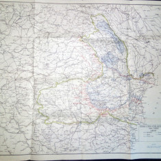 HARTA VECHE - ROMANIA SI HARTA ETAPELOR , IMORIMATA FATA /VERSO