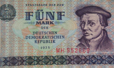 Bancnota 5 Marci - RDG / Germania Democrata, anul 1975 *cod 523A a.UNC foto