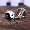 Butoni camasa model YIN si YANG cat eye + cutie simpla cadou, Inox