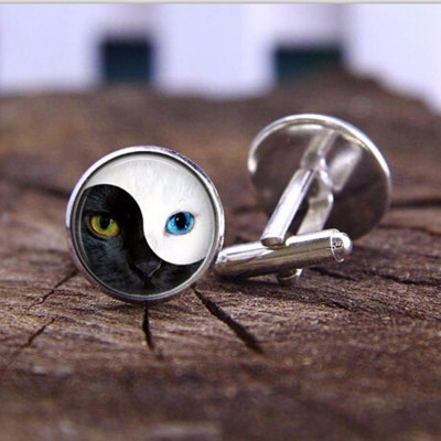 Butoni camasa model YIN si YANG cat eye + cutie simpla cadou foto