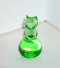 Pisica cristal smarald, miniatura, hand made - Ekenas Glashytta, Sweden foto