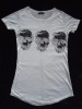 Tricou Dama Alb Negru Cranii Cristale, Bumbac, Maneca Scurta, Skull, Rock, Casual, Party, S M L XL