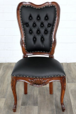 SCAUN CHESTERFIELD DIN LEMN MAHON CU PIELE NEAGRA MEZ10045-black foto