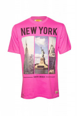 Tricou New York South Beach, bumbac 100%, roz, pentru barbati foto