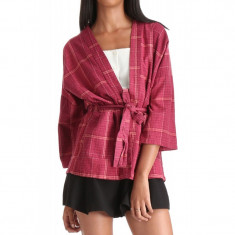 Kimono Scurt Dama Vila Winther Check Cabernet foto