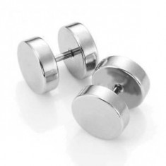 Cercei baieti barbati BARBELL - 8 mm metalic inox,argintu - 2buc. foto