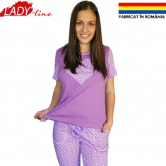 Pijama Dama cu Pantalon 3/4, Fabricat in Romania, Purple &amp;amp; Sweet Dots, Cod 1287 foto