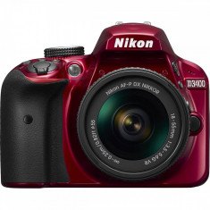 Aparat foto DSLR Nikon D3400,3 inch, 24.2 MP, cu obiectiv AF-P 18-55mm VR, rosu foto