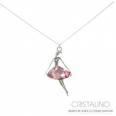 Colier balerina din agint cu cristal swarovski roz foto