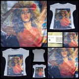 Tricou Damă Imprimeu Beyonce Lucios, Spate Semitransparent Alb, Bumbac, Mărimi S, L, Club/Casual