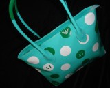 Geanta Dama Sacosa Verde Turcoaz Lac Buline Albe Piele Eco 40cm